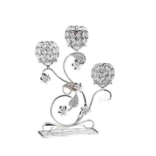 1pc 3 Arme Goldene Metall Kerzenhalter Kandelaber, Vintage Blume Geformt Kerzenständer for Tisch Mittelstück Hochzeit(Silver) von OZLCUA