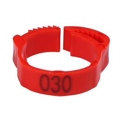 30/50 STÜCKE Hühnerfußring 6 Farben Nummerierte Identifikationsbeinringe Clip for Geflügel Hühner Enten Gänse Papagei(Red,30PCS) von OZLCUA