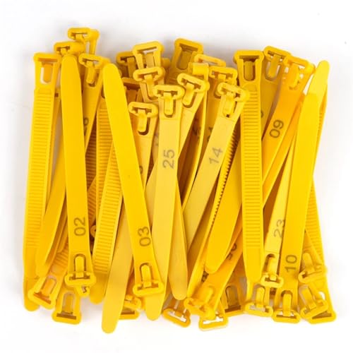50 STÜCK/100 STÜCK Einstellbare Hühnerfußringe 5 Farbdurchmesser Hühnergeflügel Flexible einziehbare Fußringe Geflügelmarkierungskarte(Yellow,100pcs) von OZLCUA
