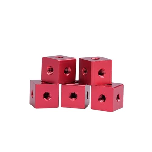 M3 M4 M5 M6 M8 M10 Sechskantmutter aus Aluminiumlegierung, dreiseitige feste Blockverbinder-Schraubenlöcher(Red,1pcs-M3(8x8x8)) von OZLIYY