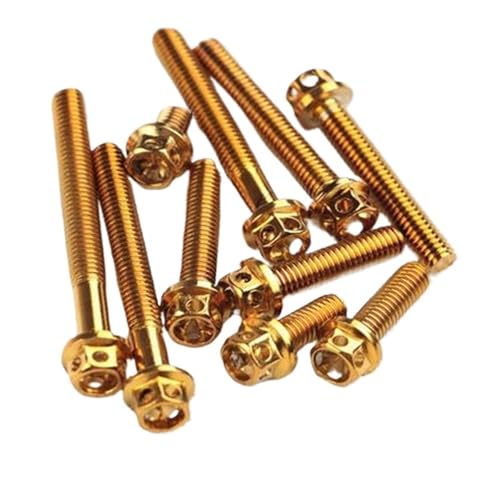 OZLIYY 1-3 Stück M4 M5 M6 M8 M10 Brennschraube 304 Edelstahl mit blau plattierten, glodenfarbenen Sechskantschrauben mit Flanschkopf(Gloden,M4X12 3PCS) von OZLIYY