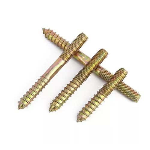 OZLIYY Stockschrauben Doppelkopf Gelb Verzinkt M4 M5 M6 M8 M10 Dübelschraube Selbstschneidend for Holzmöbel(M6x40mm 10pcs) von OZLIYY