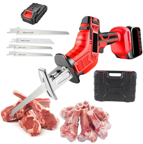 Elektrische Knochenschneider, kabellos, professionelle elektrische Handsäge mit Akku und LED-Beleuchtung, zum Schneiden von Knochen, Fleisch, Holz, Metall und PVC, 4 Klingen Elektrische Knochenschneider, kabellos, professionelle elektrische Handsäge mit Akku und LED-Beleuchtung, zum Schneiden von Knochen, Fleisch, Holz, Metall und PVC, 4 Klingen von OZPPM