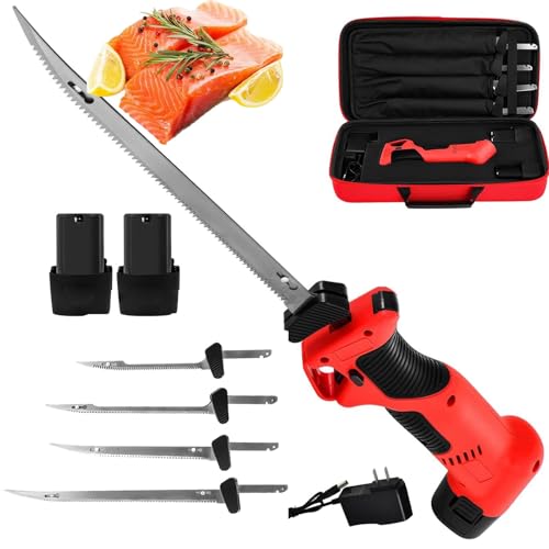 Elektrisches Fischscheideklinge Hakmesser, Fischfiletiermesser Mit 4 Ti-Nitrid Edelstahl Beschichteten Antihaft-Reziproken Klingen, Wiederaufladbares Küchen-Lithiumbatterie-Schneidmesser von OZPPM