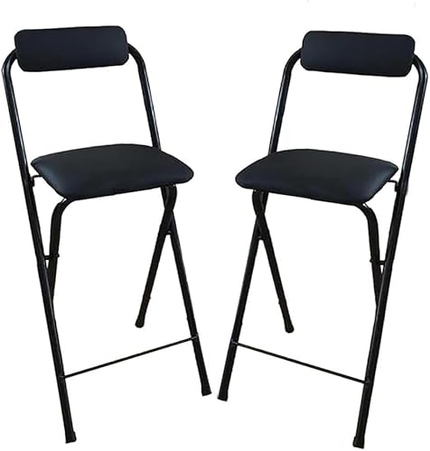 OZSSLJJ 2/PC/4PC Zusammenklappbare Barstühle mit Rückenlehne und Fußstütze, zusammenklappbarer tragbarer Hocker, platzsparend zusammengeklappte hohe Barhocker(Black2pcs,75cm/29.5in) von OZSSLJJ