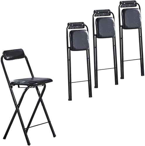 OZSSLJJ 2/PC/4PC Zusammenklappbare Barstühle mit Rückenlehne und Fußstütze, zusammenklappbarer tragbarer Hocker, platzsparend zusammengeklappte hohe Barhocker(Black4pcs,75cm/29.5in) von OZSSLJJ