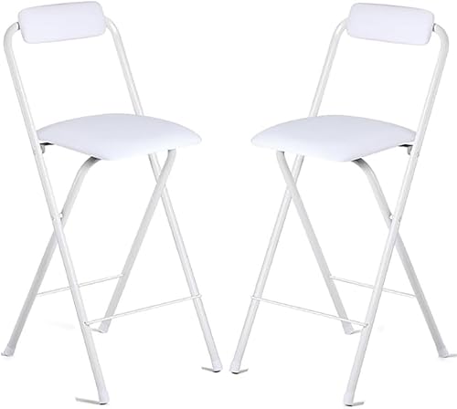 OZSSLJJ 2/PC/4PC Zusammenklappbare Barstühle mit Rückenlehne und Fußstütze, zusammenklappbarer tragbarer Hocker, platzsparend zusammengeklappte hohe Barhocker(White2pcs,75cm/29.5in) von OZSSLJJ