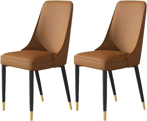 OZSSLJJ 2er-Set Wohnzimmer-Seitenstühle mit weicher Kunstledersitzpolsterung und Metallbeinen(Brown,Black Gold feet) von OZSSLJJ