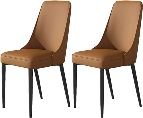 OZSSLJJ 2er-Set Wohnzimmer-Seitenstühle mit weicher Kunstledersitzpolsterung und Metallbeinen(Brown,Black feet) von OZSSLJJ
