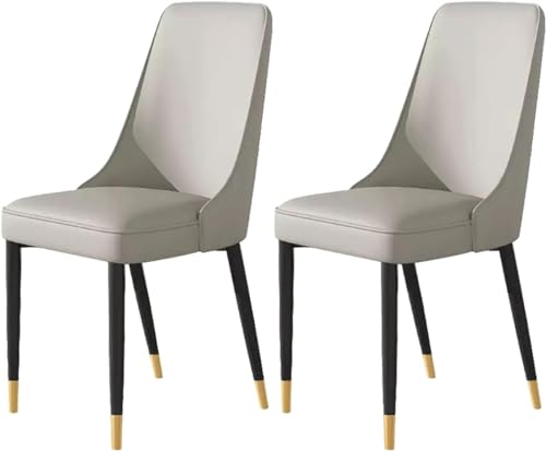 OZSSLJJ 2er-Set Wohnzimmer-Seitenstühle mit weicher Kunstledersitzpolsterung und Metallbeinen(Light Gray,Black Gold feet) von OZSSLJJ