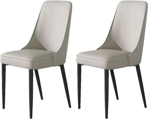 OZSSLJJ 2er-Set Wohnzimmer-Seitenstühle mit weicher Kunstledersitzpolsterung und Metallbeinen(Light Gray,Black feet) von OZSSLJJ