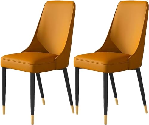 OZSSLJJ 2er-Set Wohnzimmer-Seitenstühle mit weicher Kunstledersitzpolsterung und Metallbeinen(Orange,Black Gold feet) von OZSSLJJ