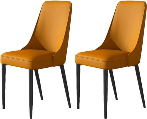 OZSSLJJ 2er-Set Wohnzimmer-Seitenstühle mit weicher Kunstledersitzpolsterung und Metallbeinen(Orange,Black feet) von OZSSLJJ