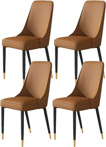 OZSSLJJ 4er-Set Wohnzimmer-Seitenstühle mit weicher Kunstledersitzpolsterung und Metallbeinen(Brown,Black Gold feet) von OZSSLJJ