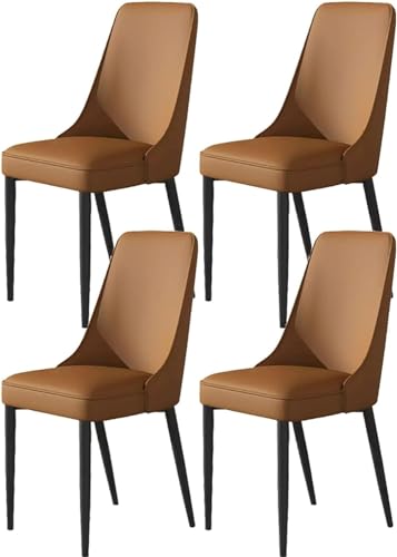 OZSSLJJ 4er-Set Wohnzimmer-Seitenstühle mit weicher Kunstledersitzpolsterung und Metallbeinen(Brown,Black feet) von OZSSLJJ