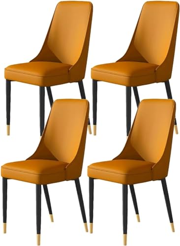 OZSSLJJ 4er-Set Wohnzimmer-Seitenstühle mit weicher Kunstledersitzpolsterung und Metallbeinen(Orange,Black Gold feet) von OZSSLJJ