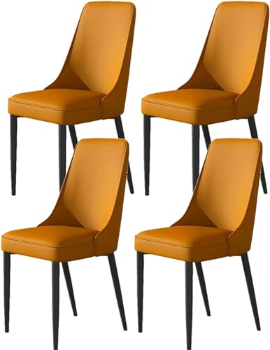 OZSSLJJ 4er-Set Wohnzimmer-Seitenstühle mit weicher Kunstledersitzpolsterung und Metallbeinen(Orange,Black feet) von OZSSLJJ