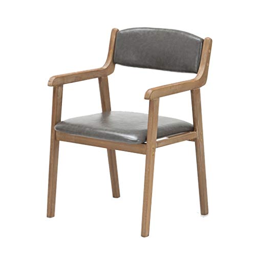 OZSSLJJ Kitchen Dining Chairs,PU Leisure with Backrest Armrest Computer Desk Hotel Living Room Solid Wood Chair(Gray) von OZSSLJJ