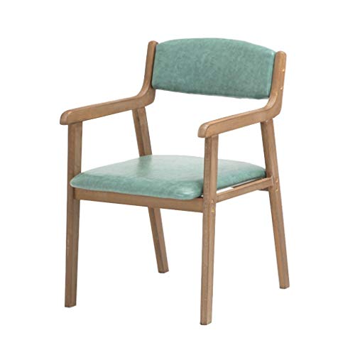 OZSSLJJ Kitchen Dining Chairs,PU Leisure with Backrest Armrest Computer Desk Hotel Living Room Solid Wood Chair(Green) von OZSSLJJ