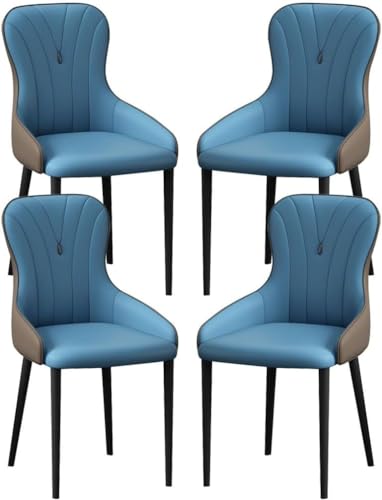 OZSSLJJ Küchen-Beistellstuhl, 4-teiliges Set, moderner Küchen-Esszimmerstuhl, Nappaleder, hohe Rückenlehne, gepolsterter weicher Sitz, Arbeitszimmer-Loungesessel(Blue+Coffee,All Black Legs) von OZSSLJJ