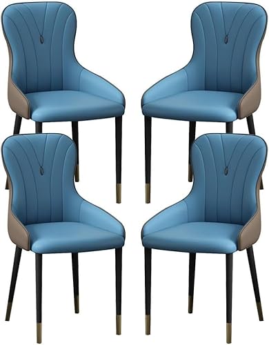 OZSSLJJ Küchen-Beistellstuhl, 4-teiliges Set, moderner Küchen-Esszimmerstuhl, Nappaleder, hohe Rückenlehne, gepolsterter weicher Sitz, Arbeitszimmer-Loungesessel(Blue+Coffee,Black Gold Legs) von OZSSLJJ