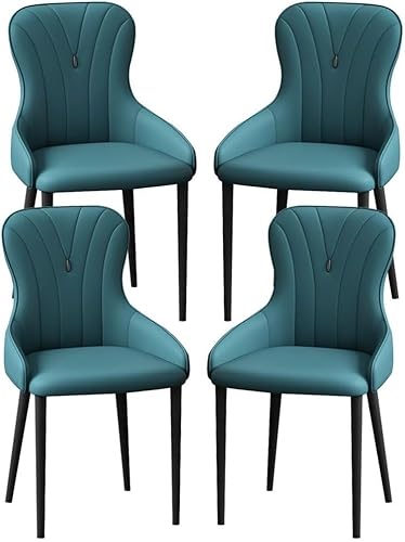 OZSSLJJ Küchen-Beistellstuhl, 4-teiliges Set, moderner Küchen-Esszimmerstuhl, Nappaleder, hohe Rückenlehne, gepolsterter weicher Sitz, Arbeitszimmer-Loungesessel(Blue,All Black Legs) von OZSSLJJ