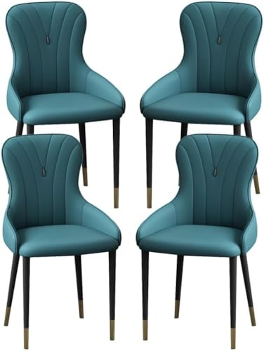 OZSSLJJ Küchen-Beistellstuhl, 4-teiliges Set, moderner Küchen-Esszimmerstuhl, Nappaleder, hohe Rückenlehne, gepolsterter weicher Sitz, Arbeitszimmer-Loungesessel(Blue,Black Gold Legs) von OZSSLJJ
