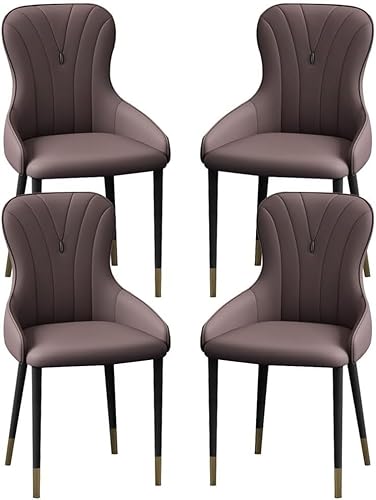 OZSSLJJ Küchen-Beistellstuhl, 4-teiliges Set, moderner Küchen-Esszimmerstuhl, Nappaleder, hohe Rückenlehne, gepolsterter weicher Sitz, Arbeitszimmer-Loungesessel(Coffee,Black Gold Legs) von OZSSLJJ
