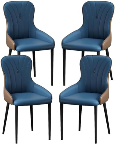 OZSSLJJ Küchen-Beistellstuhl, 4-teiliges Set, moderner Küchen-Esszimmerstuhl, Nappaleder, hohe Rückenlehne, gepolsterter weicher Sitz, Arbeitszimmer-Loungesessel(Dark Blue+Coffee,All Black Legs) von OZSSLJJ