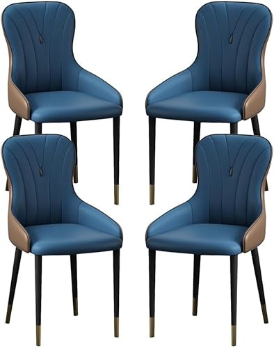 OZSSLJJ Küchen-Beistellstuhl, 4-teiliges Set, moderner Küchen-Esszimmerstuhl, Nappaleder, hohe Rückenlehne, gepolsterter weicher Sitz, Arbeitszimmer-Loungesessel(Dark Blue+Coffee,Black Gold Legs) von OZSSLJJ