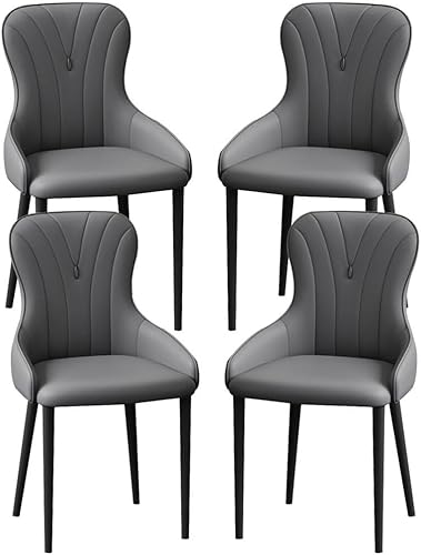 OZSSLJJ Küchen-Beistellstuhl, 4-teiliges Set, moderner Küchen-Esszimmerstuhl, Nappaleder, hohe Rückenlehne, gepolsterter weicher Sitz, Arbeitszimmer-Loungesessel(Dark Grey,All Black Legs) von OZSSLJJ