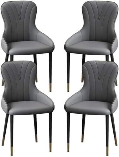 OZSSLJJ Küchen-Beistellstuhl, 4-teiliges Set, moderner Küchen-Esszimmerstuhl, Nappaleder, hohe Rückenlehne, gepolsterter weicher Sitz, Arbeitszimmer-Loungesessel(Dark Grey,Black Gold Legs) von OZSSLJJ
