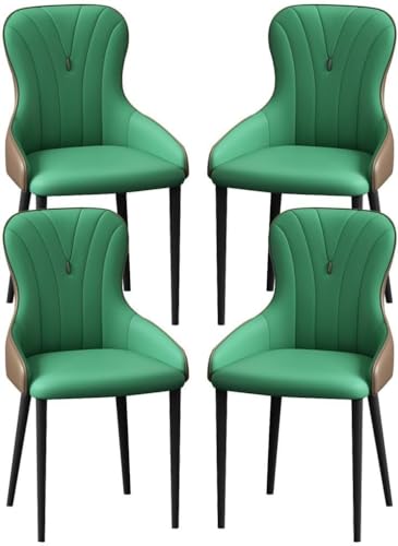 OZSSLJJ Küchen-Beistellstuhl, 4-teiliges Set, moderner Küchen-Esszimmerstuhl, Nappaleder, hohe Rückenlehne, gepolsterter weicher Sitz, Arbeitszimmer-Loungesessel(Green+Coffee,All Black Legs) von OZSSLJJ