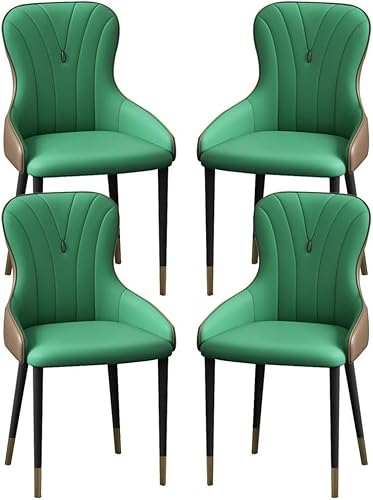 OZSSLJJ Küchen-Beistellstuhl, 4-teiliges Set, moderner Küchen-Esszimmerstuhl, Nappaleder, hohe Rückenlehne, gepolsterter weicher Sitz, Arbeitszimmer-Loungesessel(Green+Coffee,Black Gold Legs) von OZSSLJJ