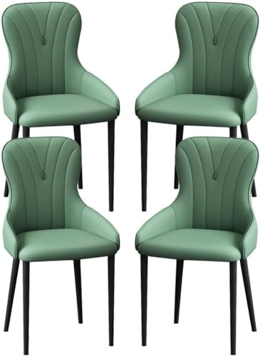 OZSSLJJ Küchen-Beistellstuhl, 4-teiliges Set, moderner Küchen-Esszimmerstuhl, Nappaleder, hohe Rückenlehne, gepolsterter weicher Sitz, Arbeitszimmer-Loungesessel(Green,All Black Legs) von OZSSLJJ