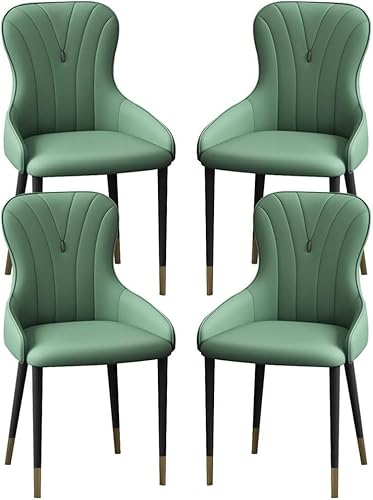 OZSSLJJ Küchen-Beistellstuhl, 4-teiliges Set, moderner Küchen-Esszimmerstuhl, Nappaleder, hohe Rückenlehne, gepolsterter weicher Sitz, Arbeitszimmer-Loungesessel(Green,Black Gold Legs) von OZSSLJJ