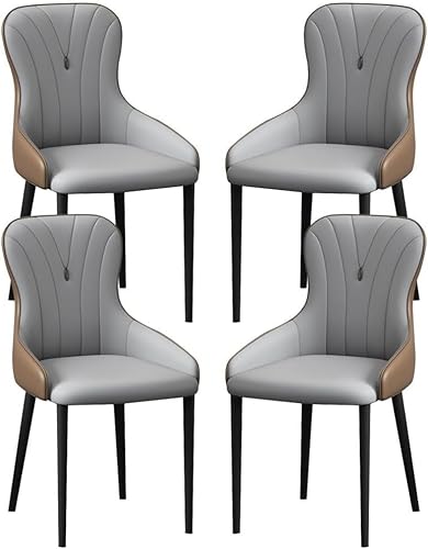 OZSSLJJ Küchen-Beistellstuhl, 4-teiliges Set, moderner Küchen-Esszimmerstuhl, Nappaleder, hohe Rückenlehne, gepolsterter weicher Sitz, Arbeitszimmer-Loungesessel(Grey+Coffee,All Black Legs) von OZSSLJJ