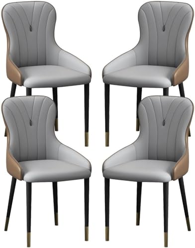 OZSSLJJ Küchen-Beistellstuhl, 4-teiliges Set, moderner Küchen-Esszimmerstuhl, Nappaleder, hohe Rückenlehne, gepolsterter weicher Sitz, Arbeitszimmer-Loungesessel(Grey+Coffee,Black Gold Legs) von OZSSLJJ