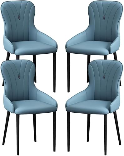 OZSSLJJ Küchen-Beistellstuhl, 4-teiliges Set, moderner Küchen-Esszimmerstuhl, Nappaleder, hohe Rückenlehne, gepolsterter weicher Sitz, Arbeitszimmer-Loungesessel(Light Blue,All Black Legs) von OZSSLJJ