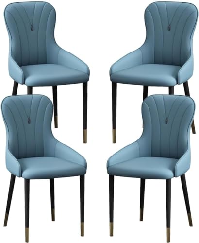 OZSSLJJ Küchen-Beistellstuhl, 4-teiliges Set, moderner Küchen-Esszimmerstuhl, Nappaleder, hohe Rückenlehne, gepolsterter weicher Sitz, Arbeitszimmer-Loungesessel(Light Blue,Black Gold Legs) von OZSSLJJ