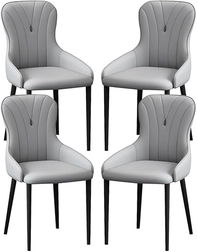 OZSSLJJ Küchen-Beistellstuhl, 4-teiliges Set, moderner Küchen-Esszimmerstuhl, Nappaleder, hohe Rückenlehne, gepolsterter weicher Sitz, Arbeitszimmer-Loungesessel(Light Grey,All Black Legs) von OZSSLJJ