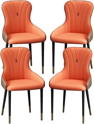 OZSSLJJ Küchen-Beistellstuhl, 4-teiliges Set, moderner Küchen-Esszimmerstuhl, Nappaleder, hohe Rückenlehne, gepolsterter weicher Sitz, Arbeitszimmer-Loungesessel(Orange+Coffee,Black Gold Legs) von OZSSLJJ