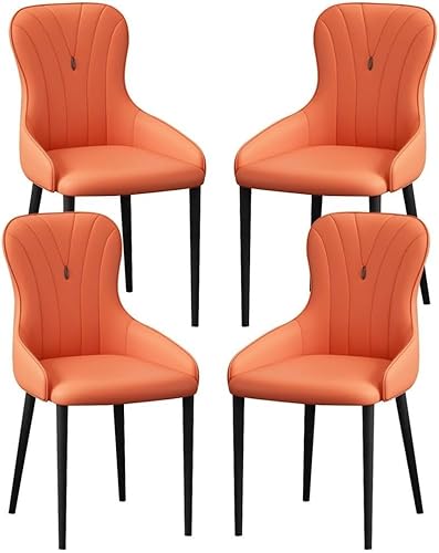 OZSSLJJ Küchen-Beistellstuhl, 4-teiliges Set, moderner Küchen-Esszimmerstuhl, Nappaleder, hohe Rückenlehne, gepolsterter weicher Sitz, Arbeitszimmer-Loungesessel(Orange,All Black Legs) von OZSSLJJ