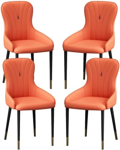 OZSSLJJ Küchen-Beistellstuhl, 4-teiliges Set, moderner Küchen-Esszimmerstuhl, Nappaleder, hohe Rückenlehne, gepolsterter weicher Sitz, Arbeitszimmer-Loungesessel(Orange,Black Gold Legs) von OZSSLJJ
