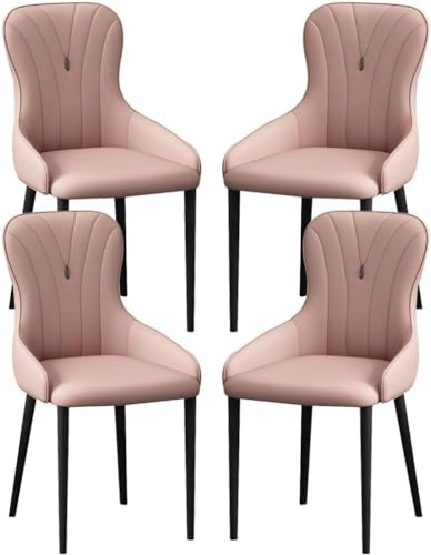 OZSSLJJ Küchen-Beistellstuhl, 4-teiliges Set, moderner Küchen-Esszimmerstuhl, Nappaleder, hohe Rückenlehne, gepolsterter weicher Sitz, Arbeitszimmer-Loungesessel(Pink,All Black Legs) von OZSSLJJ