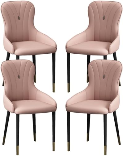 OZSSLJJ Küchen-Beistellstuhl, 4-teiliges Set, moderner Küchen-Esszimmerstuhl, Nappaleder, hohe Rückenlehne, gepolsterter weicher Sitz, Arbeitszimmer-Loungesessel(Pink,Black Gold Legs) von OZSSLJJ