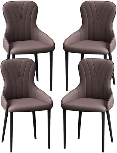 OZSSLJJ Küchen-Beistellstuhl, 4-teiliges Set, moderner Küchen-Esszimmerstuhl, Nappaleder, hohe Rückenlehne, gepolsterter weicher Sitz, Arbeitszimmer-Loungesessel(White+Coffee,All Black Legs) von OZSSLJJ