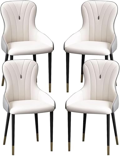 OZSSLJJ Küchen-Beistellstuhl, 4-teiliges Set, moderner Küchen-Esszimmerstuhl, Nappaleder, hohe Rückenlehne, gepolsterter weicher Sitz, Arbeitszimmer-Loungesessel(White+Grey,Black Gold Legs) von OZSSLJJ