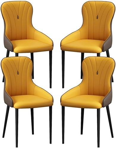 OZSSLJJ Küchen-Beistellstuhl, 4-teiliges Set, moderner Küchen-Esszimmerstuhl, Nappaleder, hohe Rückenlehne, gepolsterter weicher Sitz, Arbeitszimmer-Loungesessel(Yellow+Coffee,All Black Legs) von OZSSLJJ