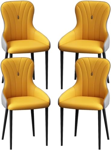 OZSSLJJ Küchen-Beistellstuhl, 4-teiliges Set, moderner Küchen-Esszimmerstuhl, Nappaleder, hohe Rückenlehne, gepolsterter weicher Sitz, Arbeitszimmer-Loungesessel(Yellow+Grey,All Black Legs) von OZSSLJJ